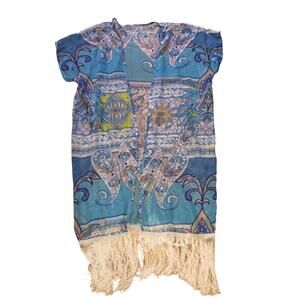 Women's One Size Floral Boho Inspired Cardigan Beach Cover Up With Bottom Fringe